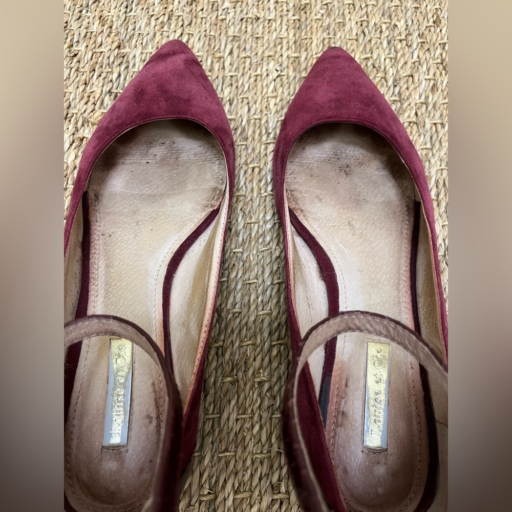 Louise et Cie Burgundy Suede Ballet Flats with Textured Leather Ankle Strap - Picture 5 of 16